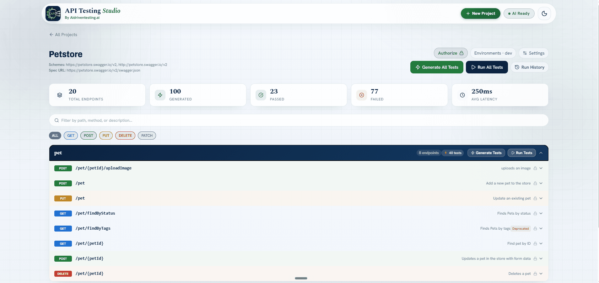Petstore project with API endpoints