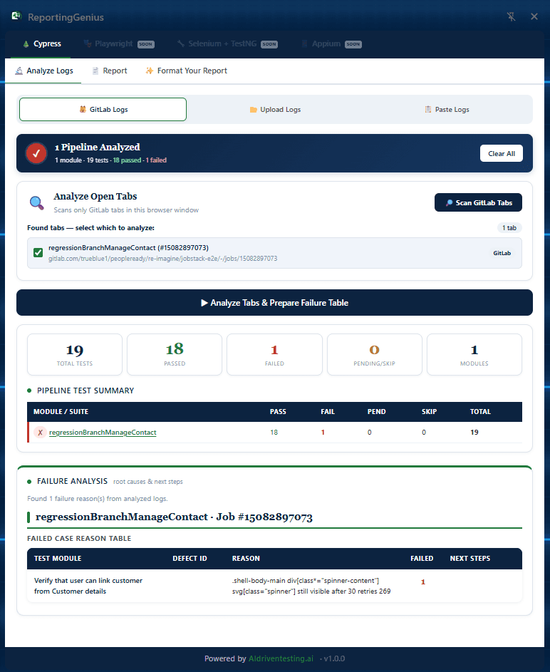 ReportingGenius GitLab log analysis