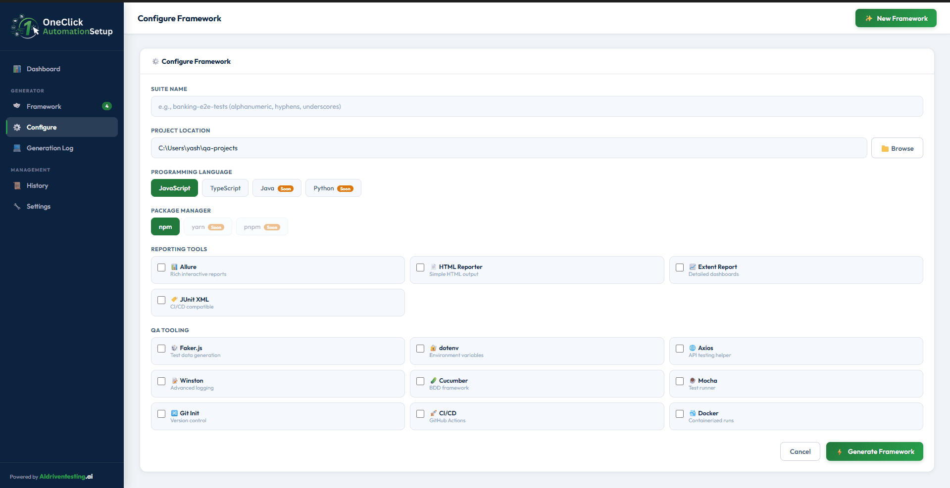 Configure Framework form