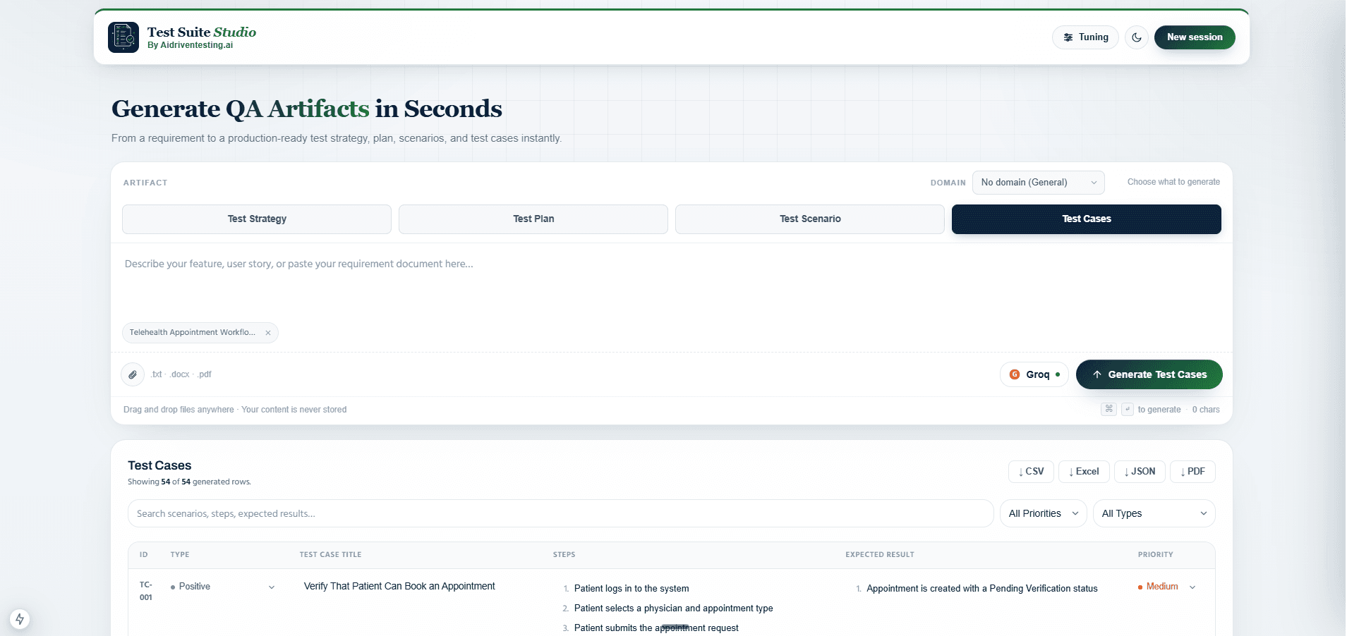 Test Suite Studio dashboard